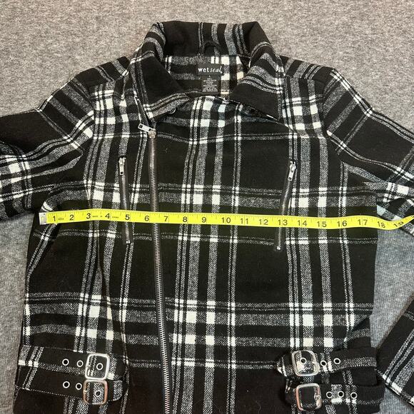 Wet Seal Jacket Womens Large Black White Plaid Wool Blend Zip Front Pockets - Picture 5 of 10